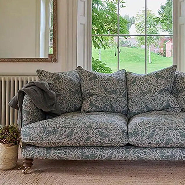 Helmsley 3 Seater Sofa in V&A Drawn to Nature Collection Bird & Rabbit Dark Green